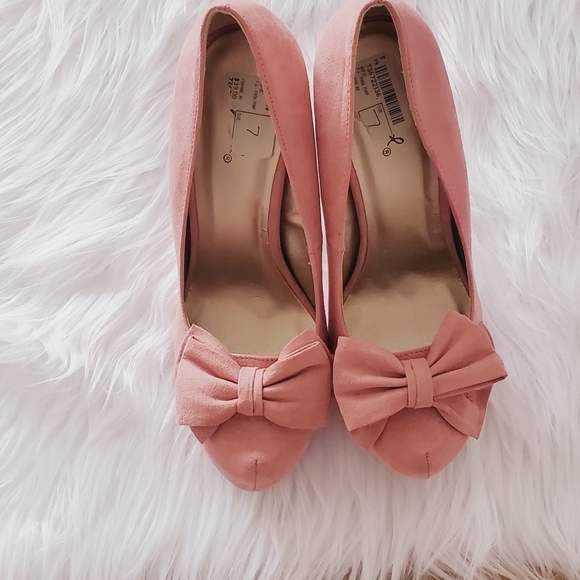 Qupid women pink high heel shoes with a bow - Picture 8 of 8